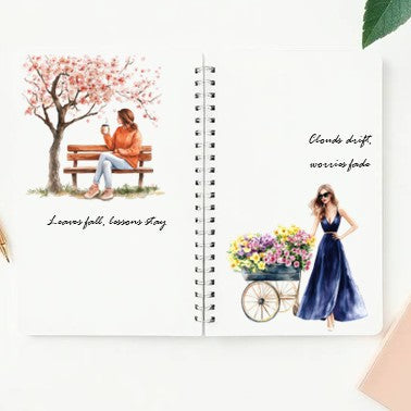 The Tangerine Skies - Navy Blue & Orange Aesthetic Nature Girl Character Transparent Stickers