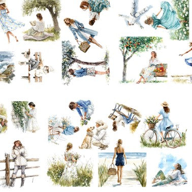 The Frosted Whispers - LightBlue & White Aesthetic Nature Girl Character Transparent Stickers