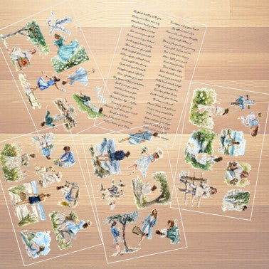 The Frosted Whispers - LightBlue & White Aesthetic Nature Girl Character Transparent Stickers