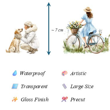 The Frosted Whispers - LightBlue & White Aesthetic Nature Girl Character Transparent Stickers