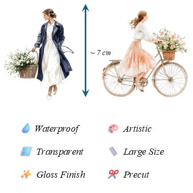 The Tangerine Skies - Navy Blue & Orange Aesthetic Nature Girl Character Transparent Stickers
