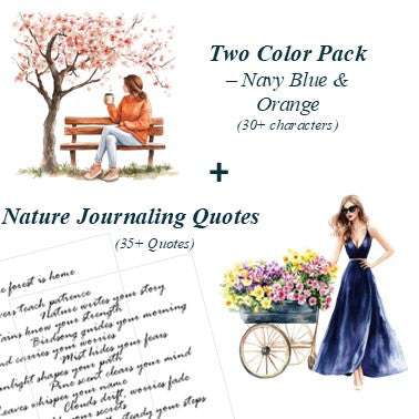 The Tangerine Skies - Navy Blue & Orange Aesthetic Nature Girl Character Transparent Stickers
