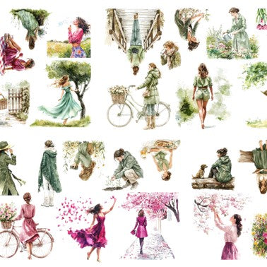 The Green Spark - Green & Magenta Aesthetic Girl Character Transparent Stickers