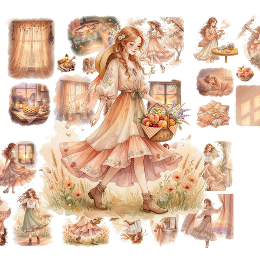The Peach Orchard - 30+ Peach Colored Cottagecore Journal Scrapbook Aesthetic Transparent Stickers