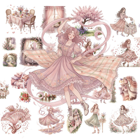The Blossom Gathering - 30+ Pink Colored Cottagecore Journal Scrapbook Aesthetic Transparent Stickers