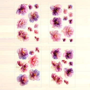 The Rose Noir - 30+ Dark Pink Colored Fantasy Flower Transparent Stickers Pack