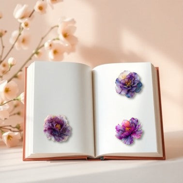 The Amethyst Dreams - 30+ Pruple Colored Fantasy Flower Transparent Stickers Pack