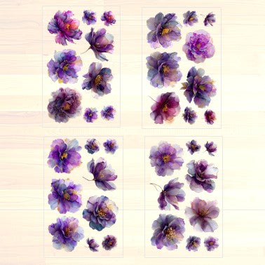 The Amethyst Dreams - 30+ Pruple Colored Fantasy Flower Transparent Stickers Pack