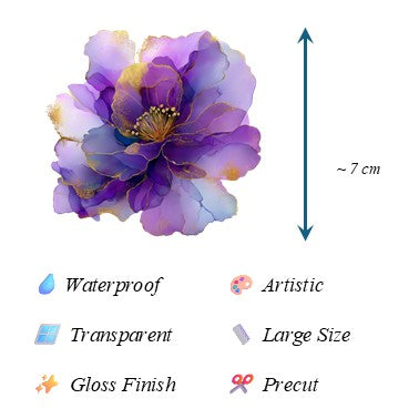 The Amethyst Dreams - 30+ Pruple Colored Fantasy Flower Transparent Stickers Pack
