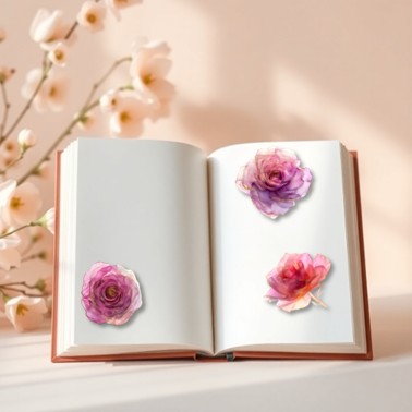 The Rose Petal Dream - 30+ Rose Pink Colored Fantasy Flower Transparent Stickers Pack