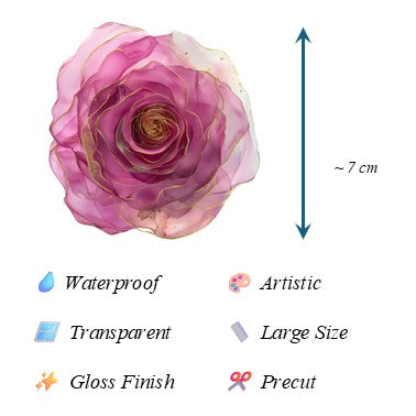 The Rose Petal Dream - 30+ Rose Pink Colored Fantasy Flower Transparent Stickers Pack