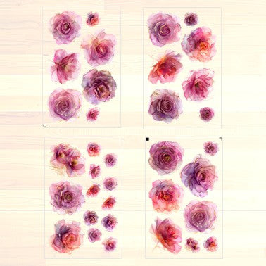 The Rose Petal Dream - 30+ Rose Pink Colored Fantasy Flower Transparent Stickers Pack