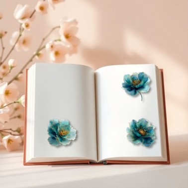 The Teal Reverie - 30+ Teal Colored Fantasy Flower Transparent Stickers Pack