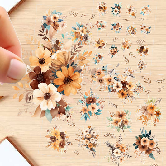 Transparent PET Stickers – Watercolor Brown Flowers (The Brown Flora)