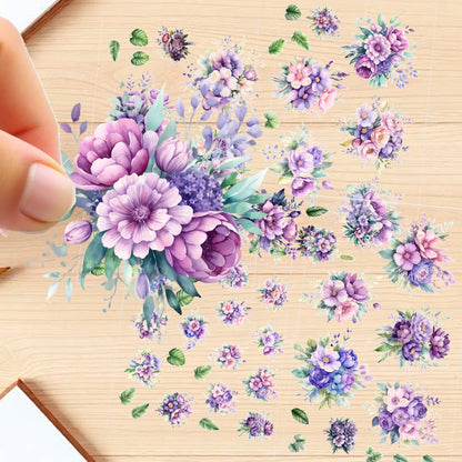 Transparent PET Stickers – Watercolor Mauve Flowers (The Muted Elegance)