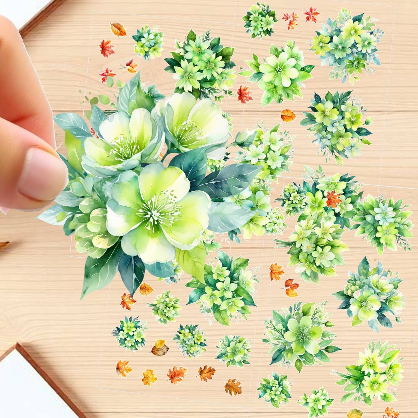 Transparent PET Stickers – Watercolor Lime Green Flowers (The Citrus Garden)