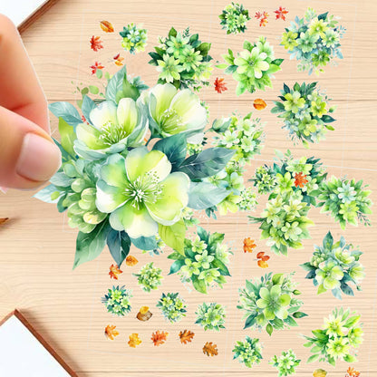 Transparent PET Stickers – Watercolor Lime Green Flowers (The Citrus Garden)