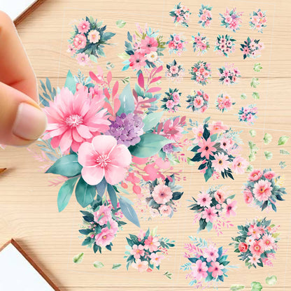 Transparent PET Stickers – Watercolor Pink Flowers (The Whimsical Melody)