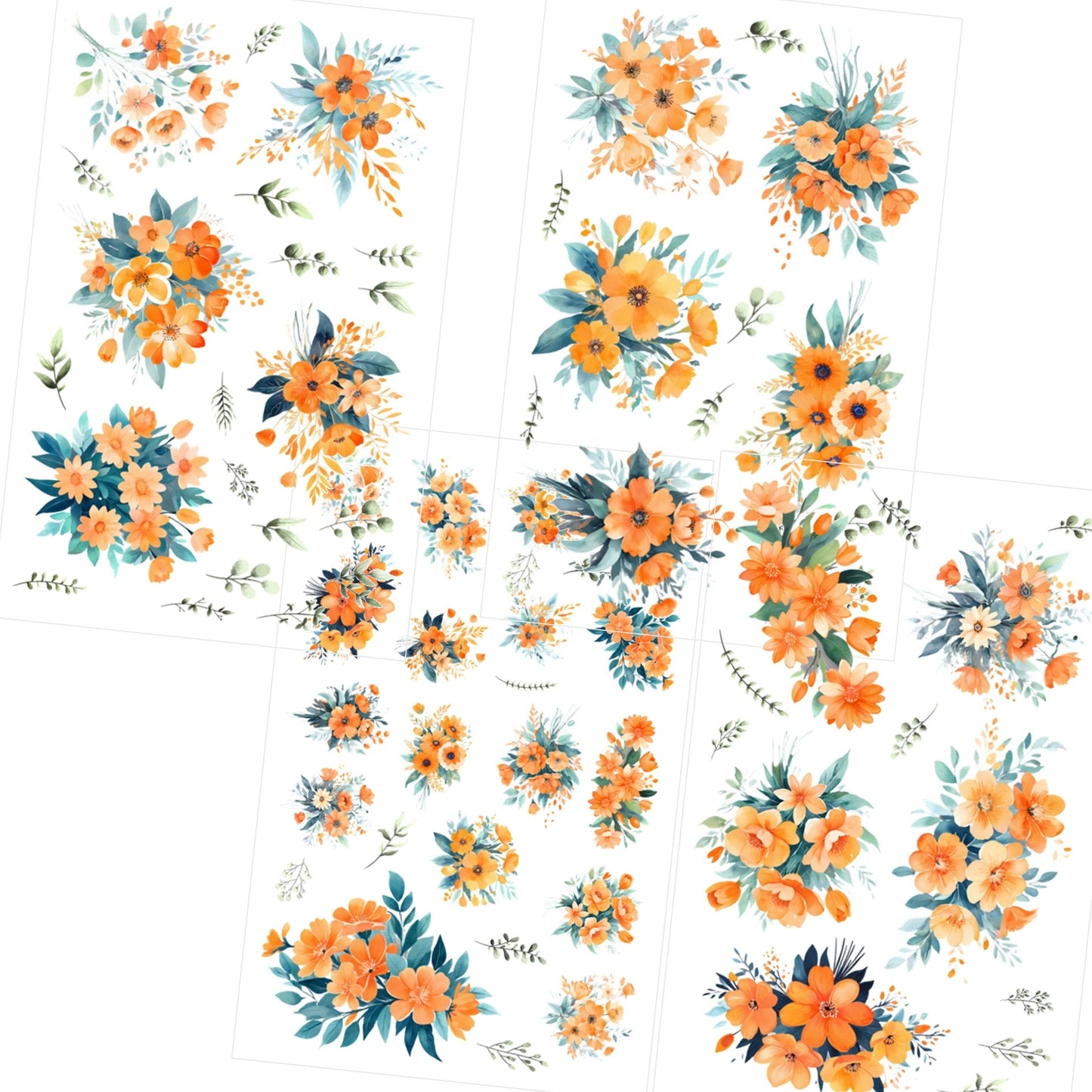 Transparent PET Stickers – Watercolor Orange Flowers (The Tangerine Flora)
