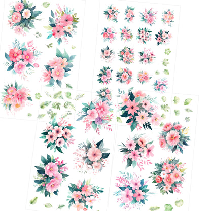 Transparent PET Stickers – Watercolor Pink Flowers (The Whimsical Melody)
