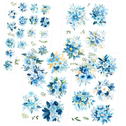 Transparent PET Stickers – Watercolor Light Blue Flowers (The Ocean's Whispers)
