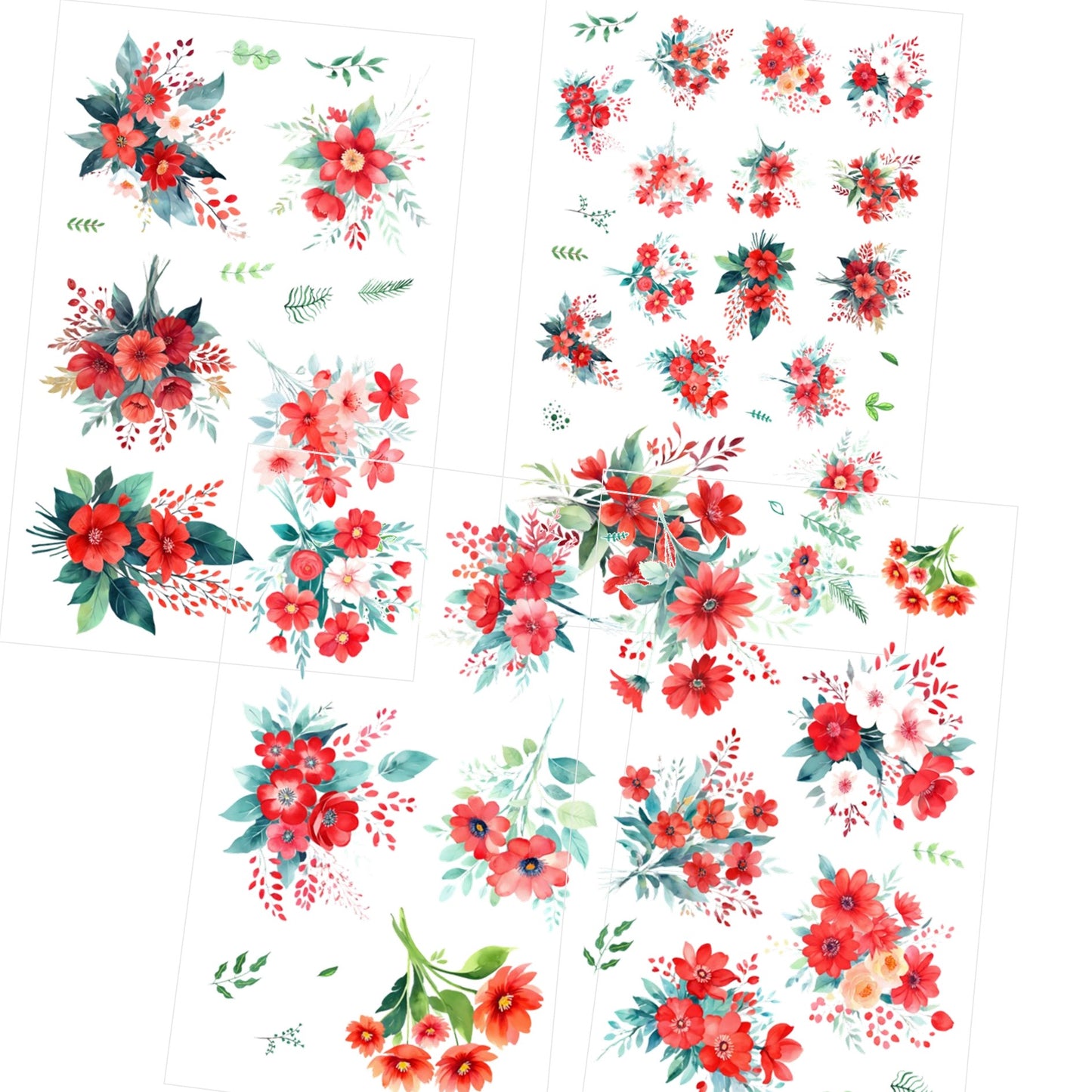 Transparent PET Stickers – Watercolor Red Flowers (The Scarlet Whispers)