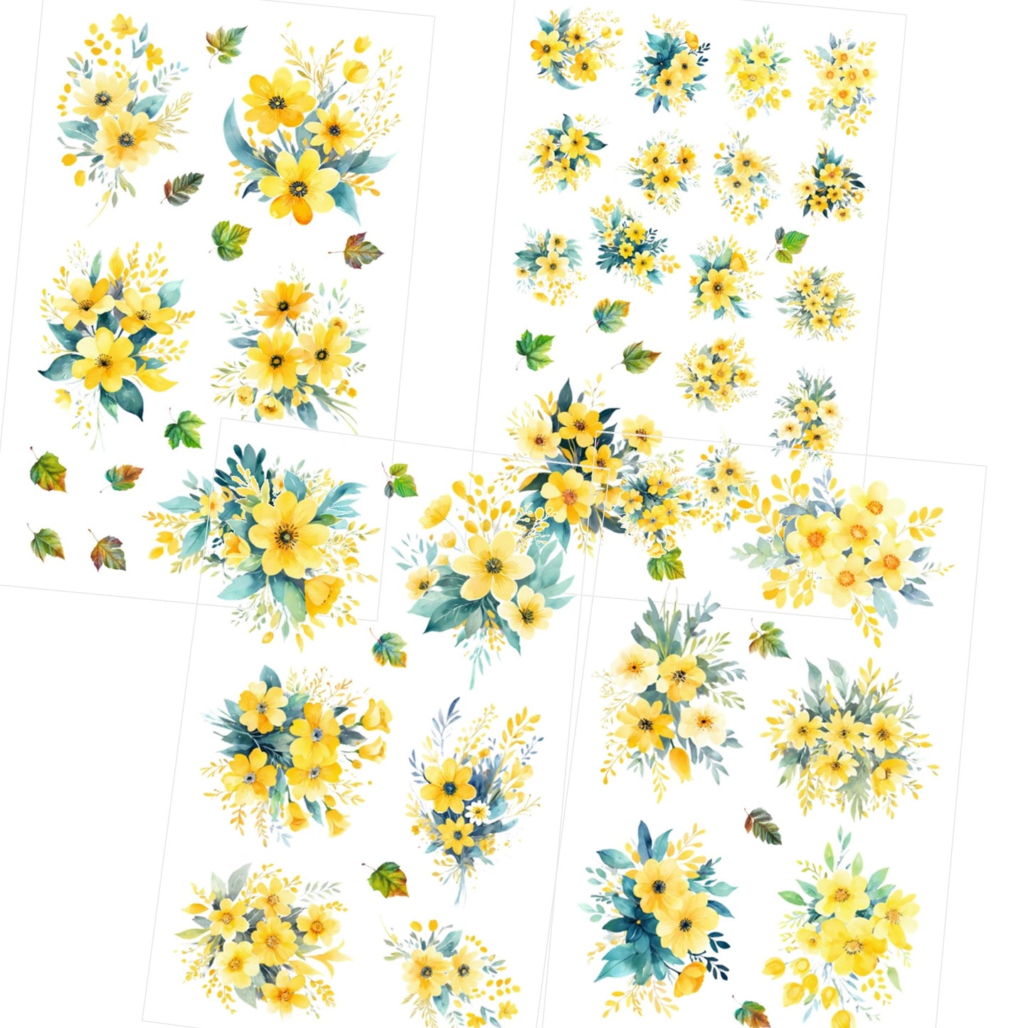 Transparent PET Stickers – Watercolor Yellow Flowers (The Whimsical Melody)