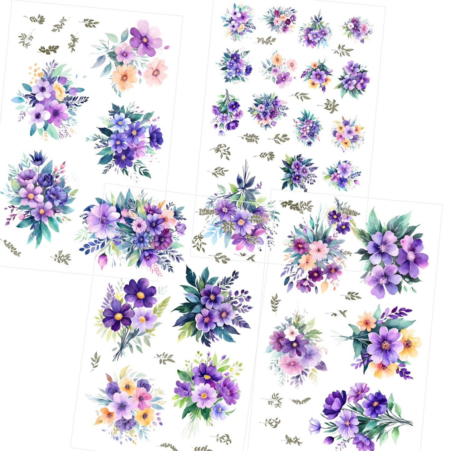Transparent PET Stickers – Watercolor Violet Flowers (The Violet Enchantment)