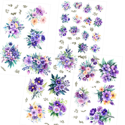 Transparent PET Stickers – Watercolor Violet Flowers (The Violet Enchantment)