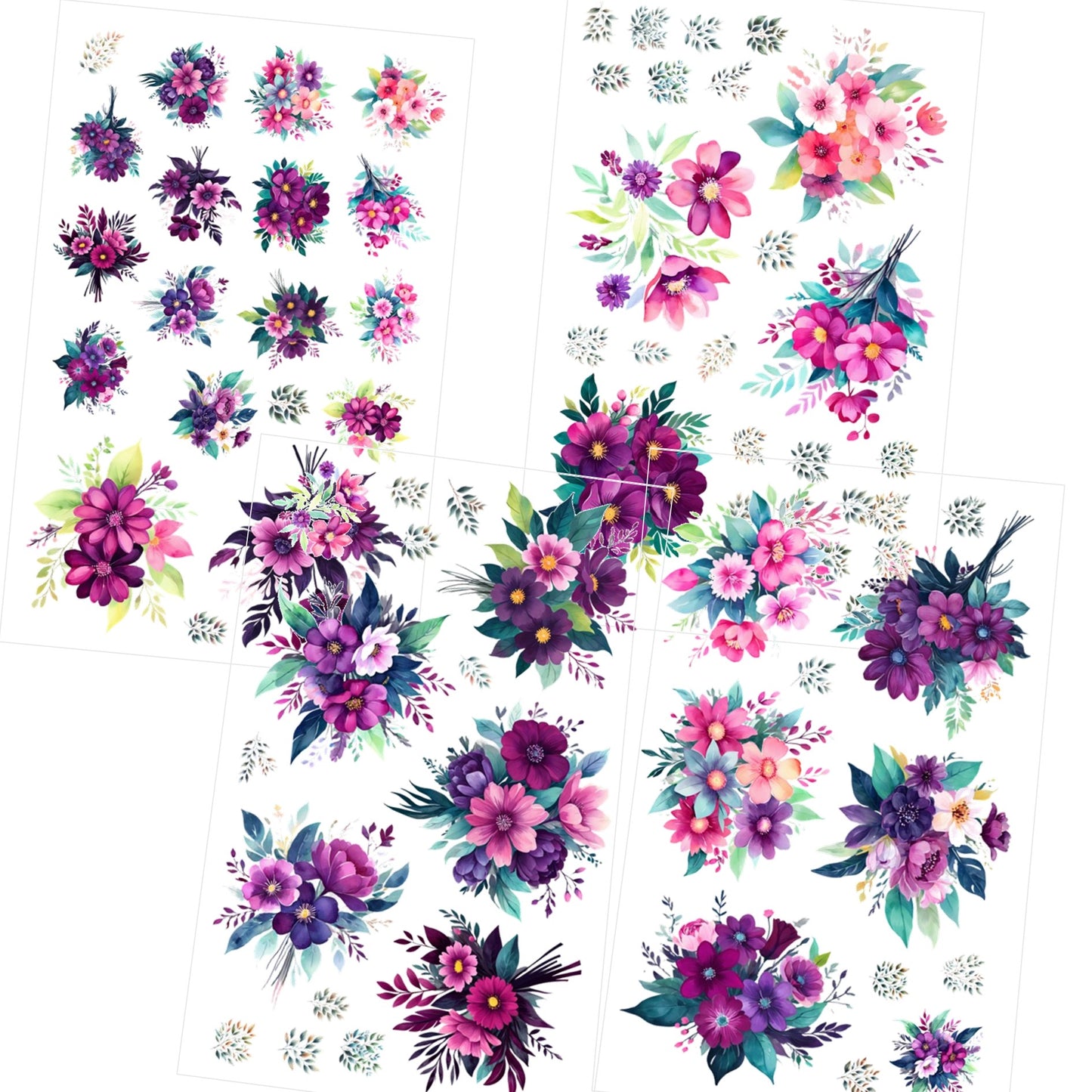 Transparent PET Stickers – Watercolor Magenta Flowers (The Magenta Fantasy)