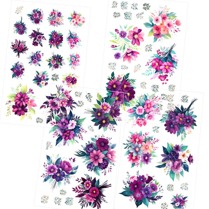 Transparent PET Stickers – Watercolor Magenta Flowers (The Magenta Fantasy)