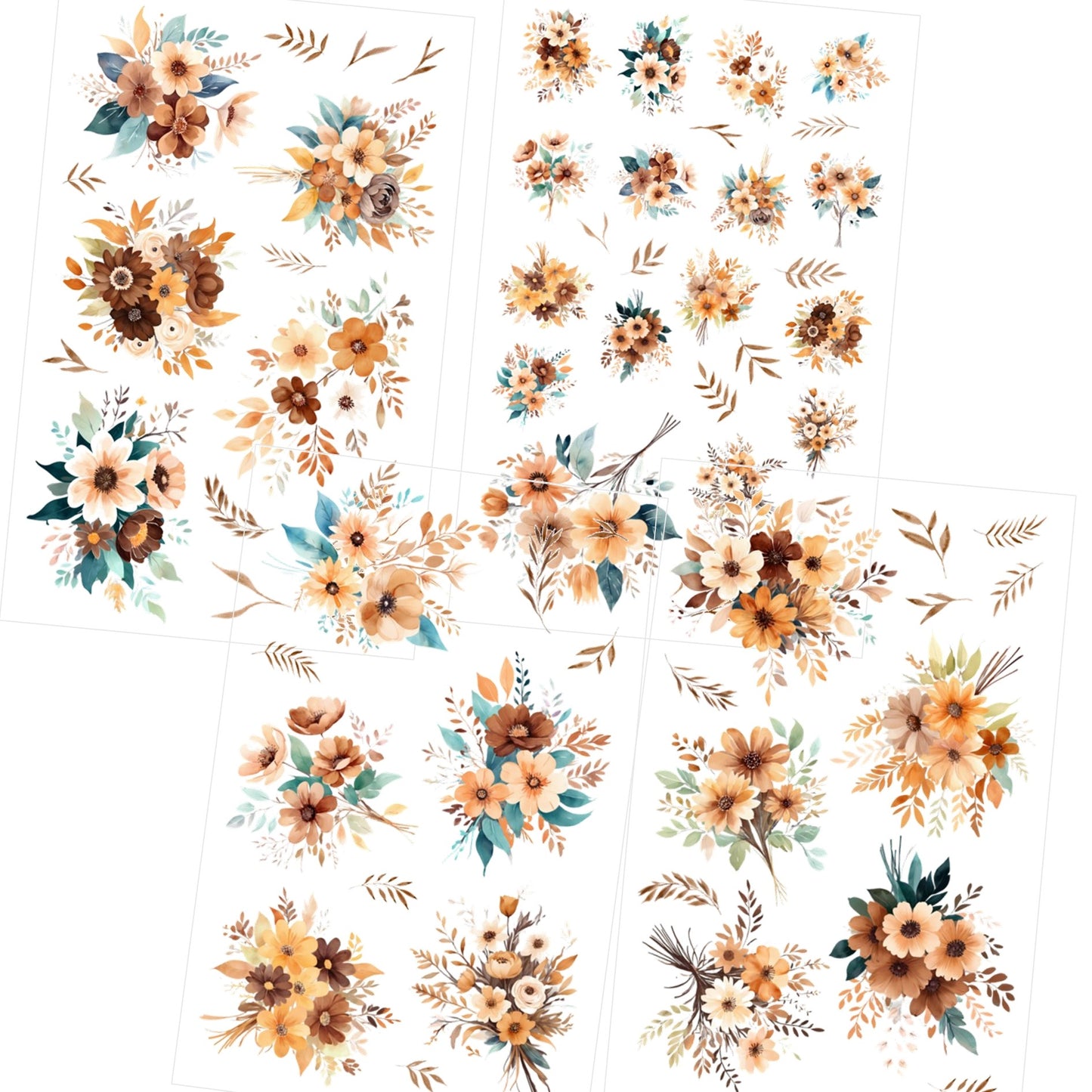 Transparent PET Stickers – Watercolor Brown Flowers (The Brown Flora)