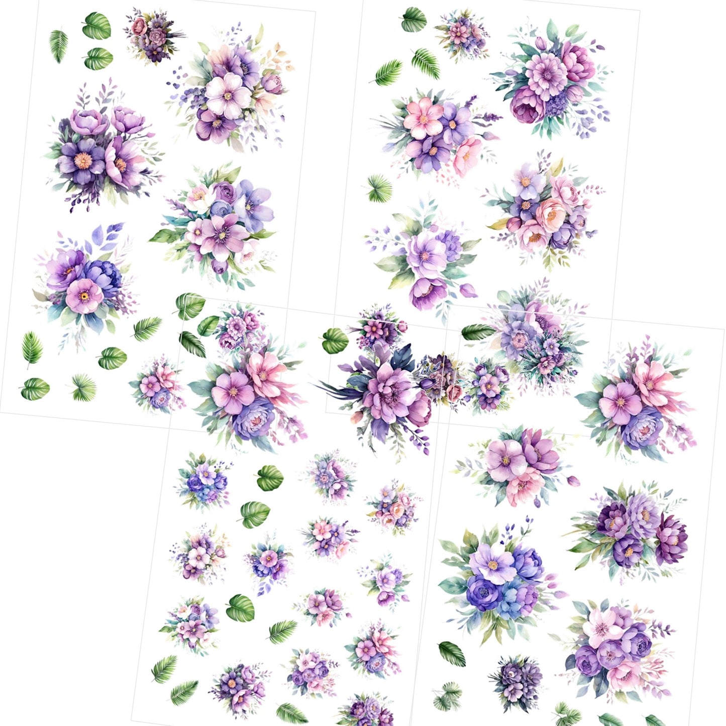 Transparent PET Stickers – Watercolor Mauve Flowers (The Muted Elegance)