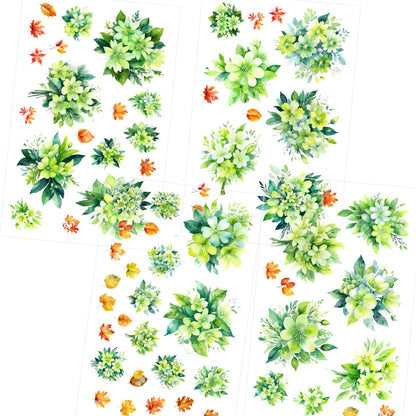 Transparent PET Stickers – Watercolor Lime Green Flowers (The Citrus Garden)