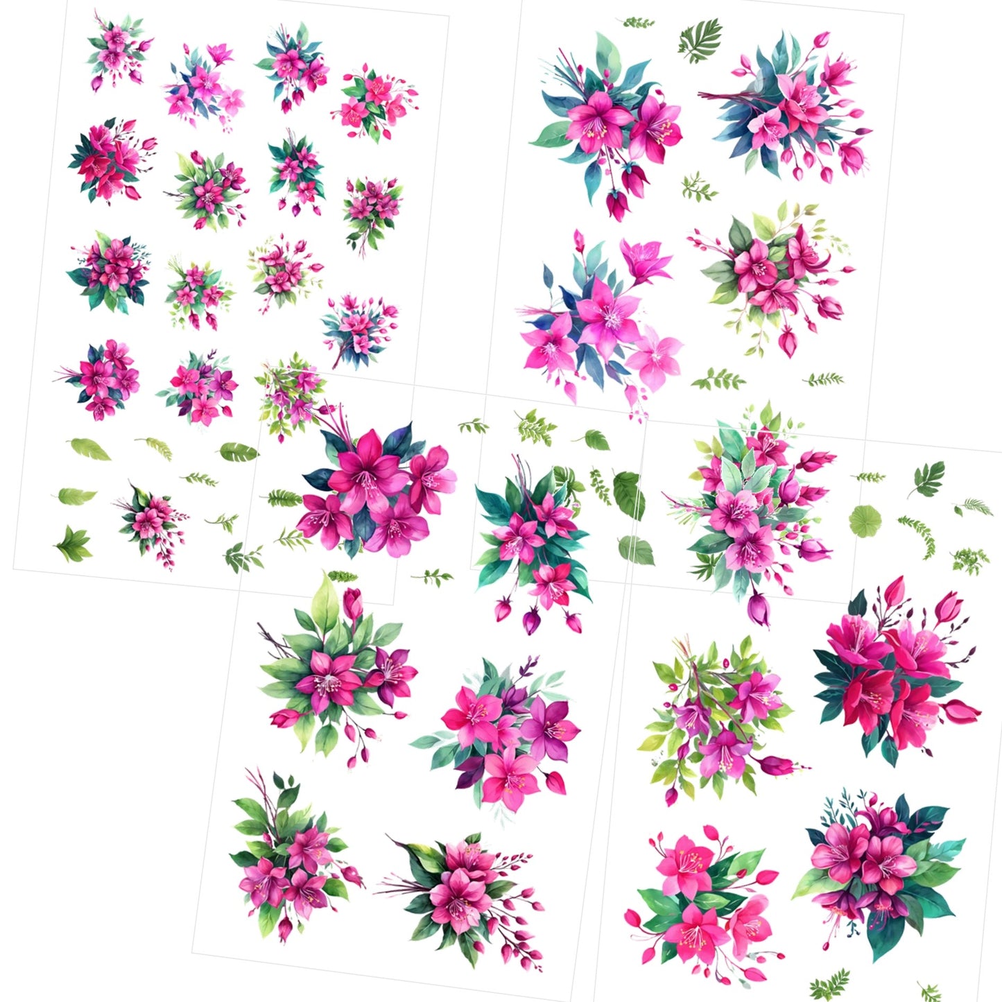 Transparent PET Stickers – Watercolor Fuchsia Flowers (The Fuchsia Dreams)