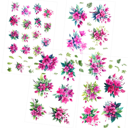 Transparent PET Stickers – Watercolor Fuchsia Flowers (The Fuchsia Dreams)