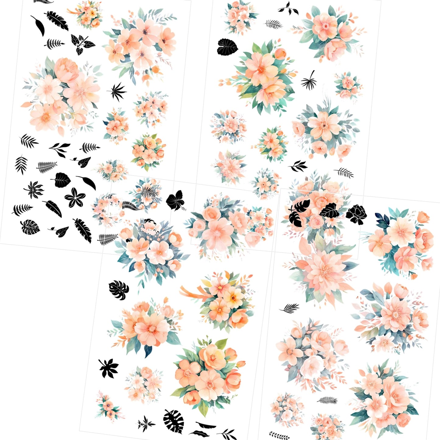 Transparent PET Stickers – Watercolor Peach Flowers (The Blushing Petals)
