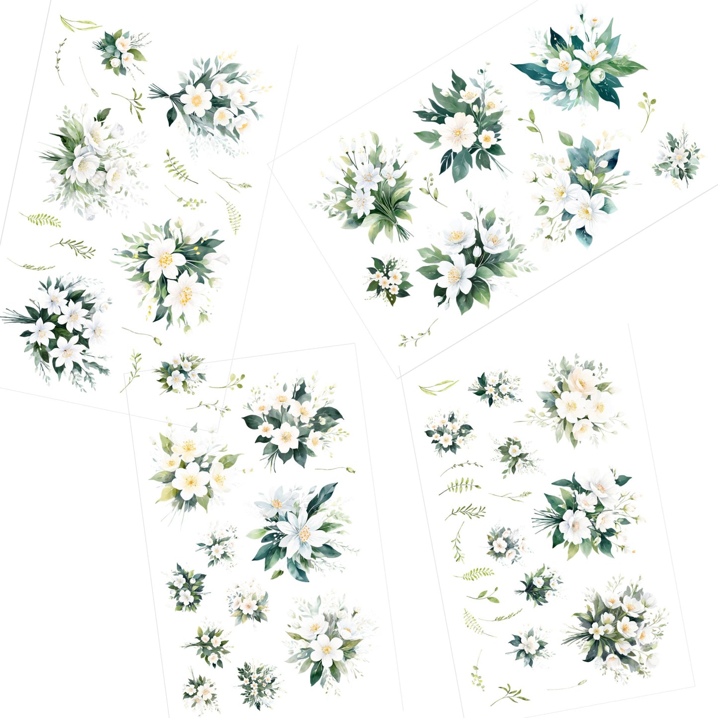 Transparent PET Stickers – Watercolor White Flowers (The Snow Blossoms)