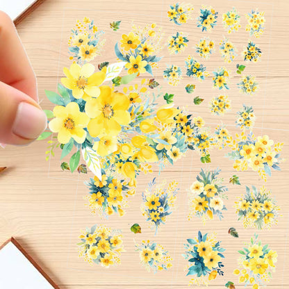 Transparent PET Stickers – Watercolor Yellow Flowers (The Whimsical Melody)