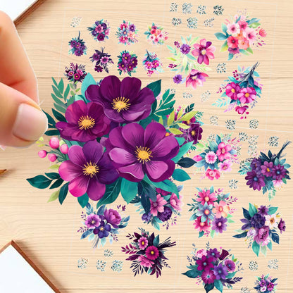 Transparent PET Stickers – Watercolor Magenta Flowers (The Magenta Fantasy)