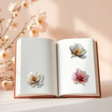 The Regal Blossoms - 30+ White Colored Fantasy Flower Transparent Stickers Pack