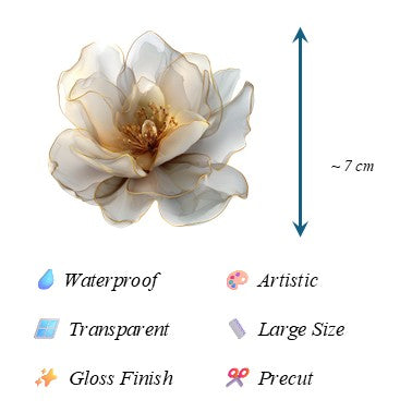 The Regal Blossoms - 30+ White Colored Fantasy Flower Transparent Stickers Pack