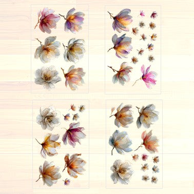 The Regal Blossoms - 30+ White Colored Fantasy Flower Transparent Stickers Pack