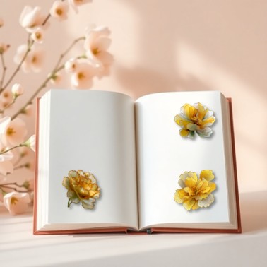 The AmberLight Blooms - 30+ Yellow Colored Fantasy Flower Transparent Stickers Pack