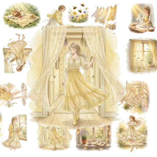 The Daisy cottage - 30+ Yellow Colored Cottagecore Journal Scrapbook Aesthetic Transparent Stickers