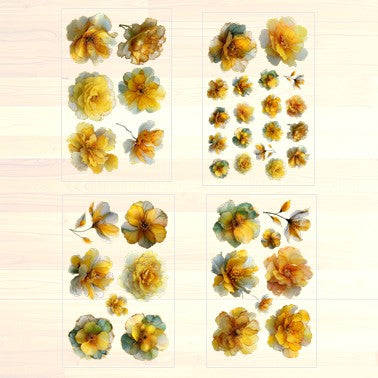 The AmberLight Blooms - 30+ Yellow Colored Fantasy Flower Transparent Stickers Pack